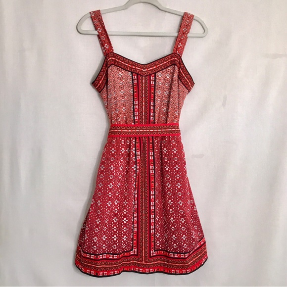 Tribal Orange/Red/Black Geometric Pocket SunDress by White House Black Market - Picture 3 of 8